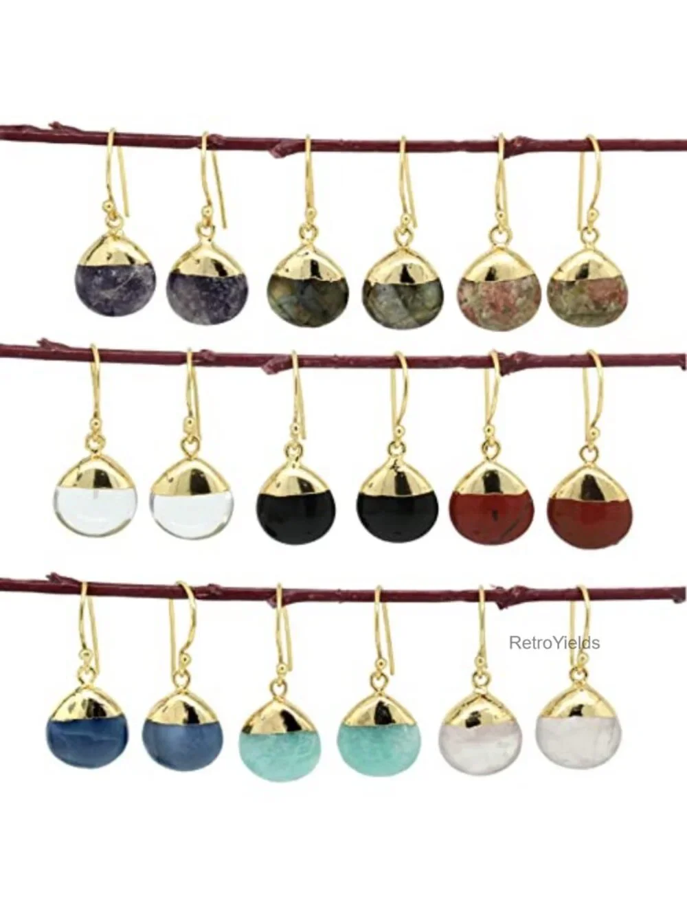 Handmade 14k Gold Plated Teardrop Dangle Earrings Natural Gemstone